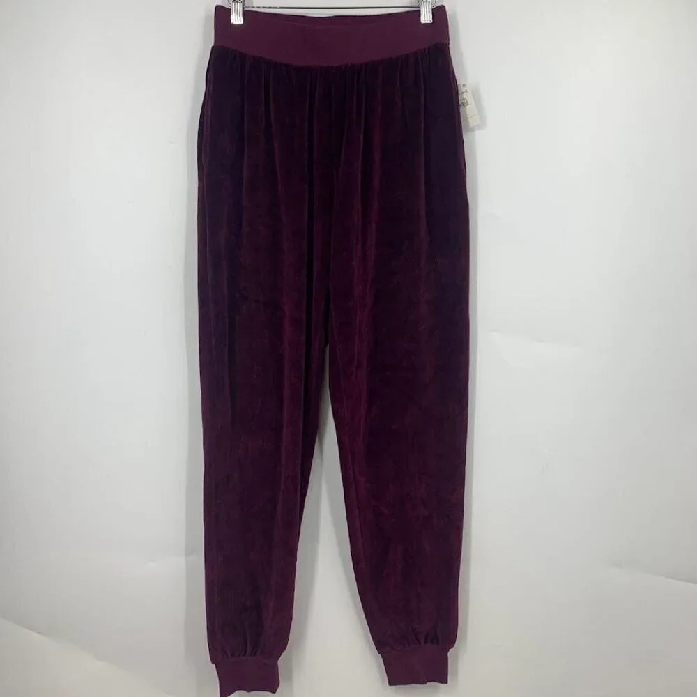 Abound Womens Terry Velour Elastic Waist Tapered Joggers In Burg Stem Sz M NWT